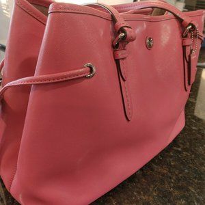 Coach Peyton Pink Saffiano Leather Large Drawstring Tote Carryall